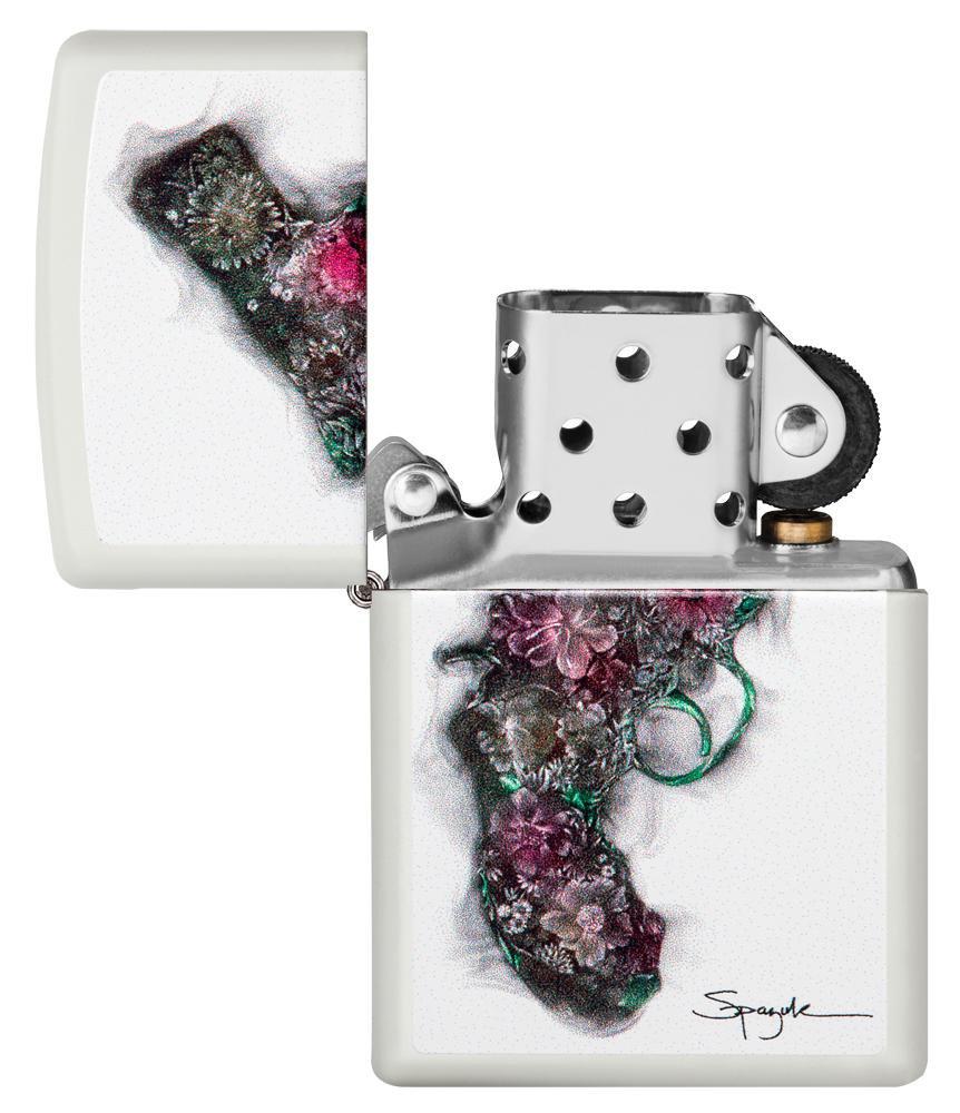 Zippo Spazuk Flower Pistol White Matte Pocket Lighter Zippo